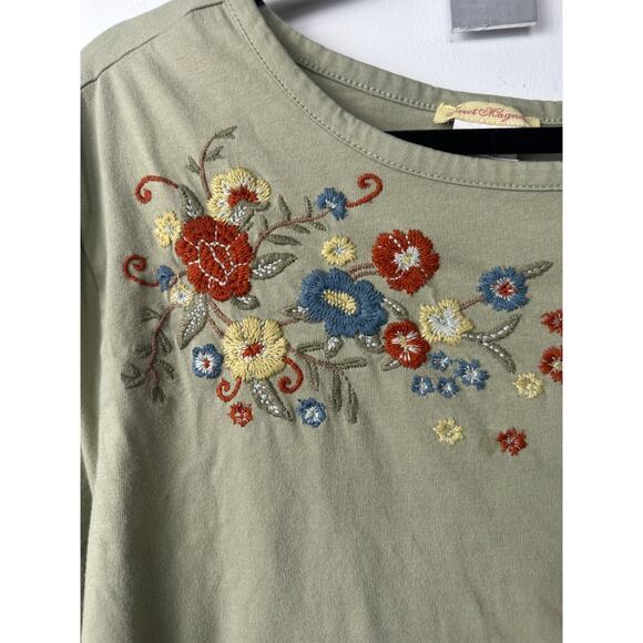 Women's Sweet Magnolia Embroidered 3/4 Sleeve Blouse Size XXL Green Boho A27 - Picture 2 of 6